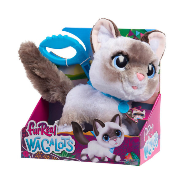 Pisică siameză interactivă FurReal Wag-A-Lots cu lesă, 23 cm